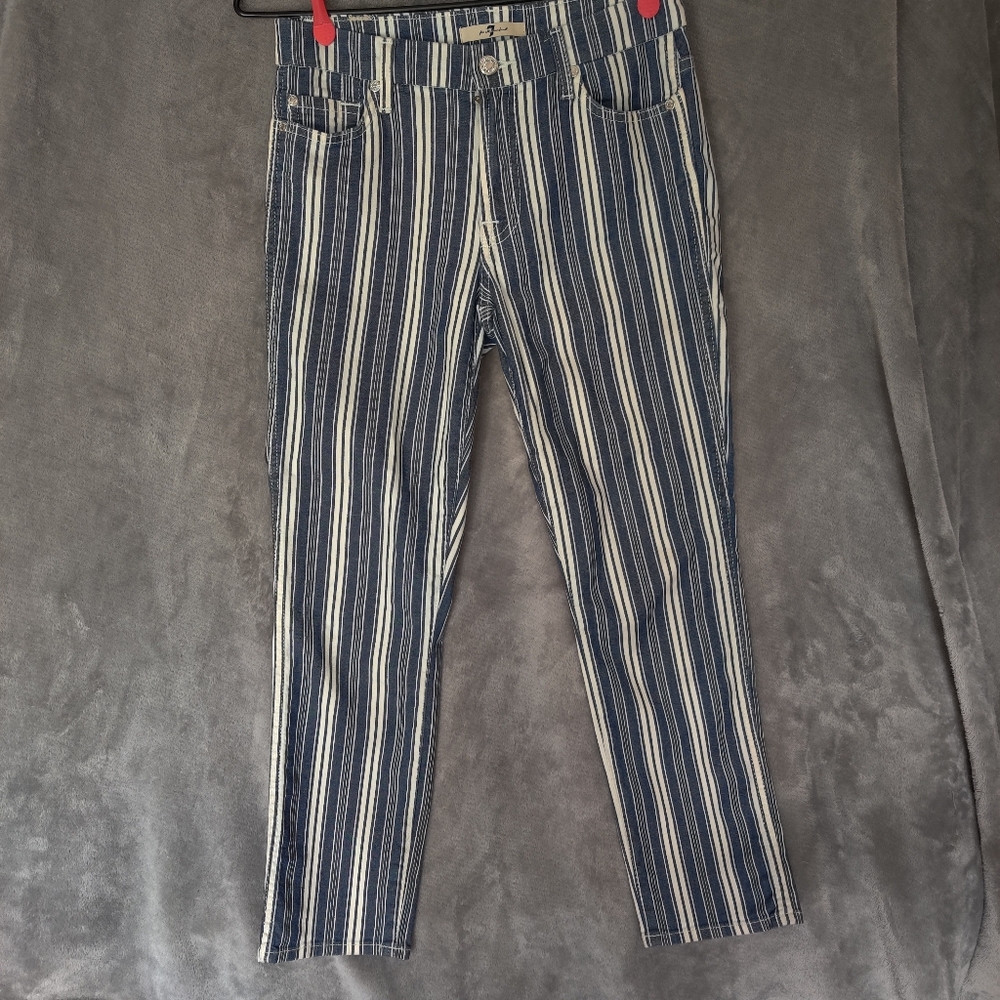USED Sz 27" 7 For All Mankind Pinstripe Ankle Pant